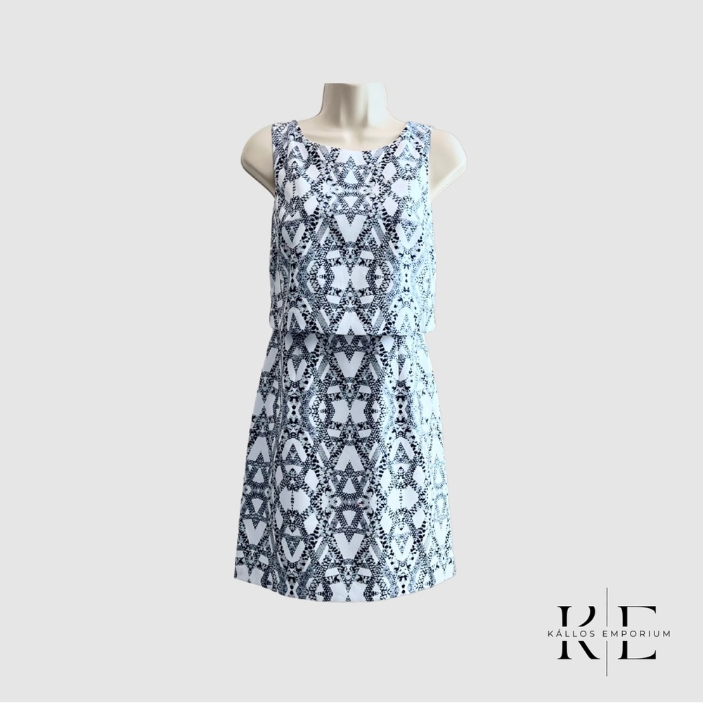 Banana Republic White/Blue Aztec Printed Dress